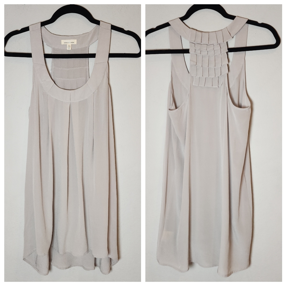 100% Silk Sleeveless Blouse Top Grey Beige Greige Size Medium Silence + Noise